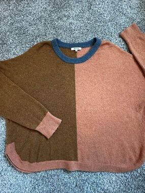 Madewell Colorblock Crewneck Sweater in Brown and Dusty Pink - Alpaca material